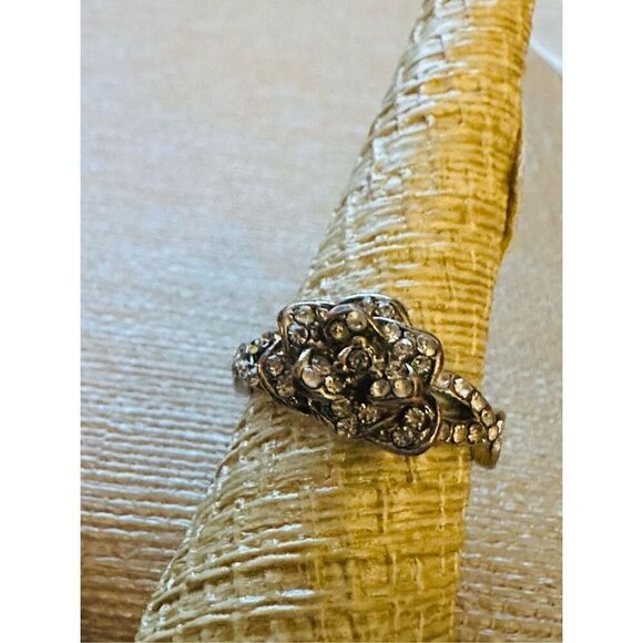 Sterling Silver Rhinestone Flower Ring - Picture 1 of 8